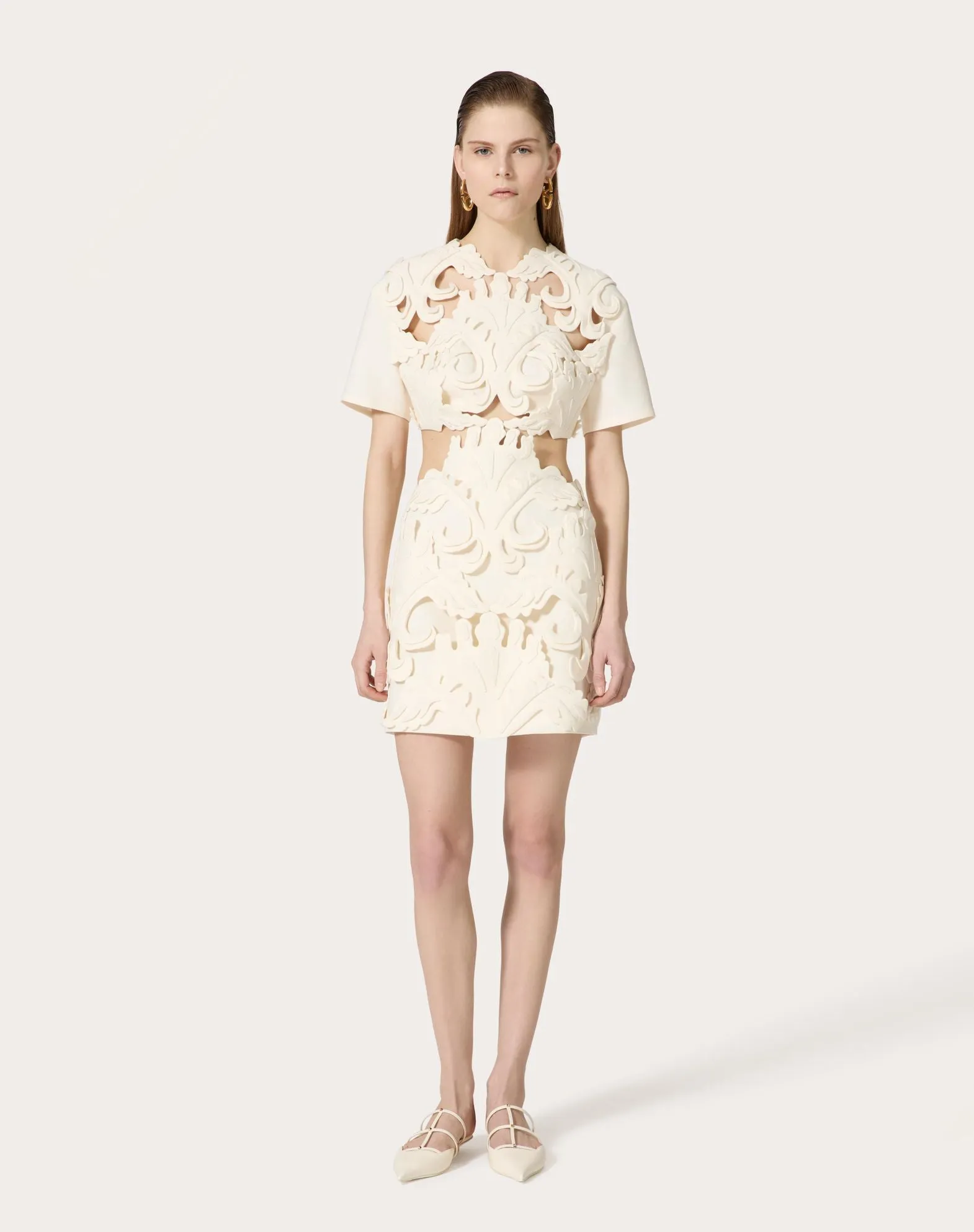 Embroidered Crepe Couture Short Dress