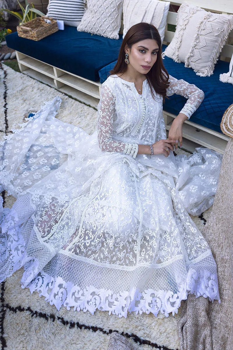 Embroidered White Long Frock Dupatta Pakistani Party Dresses