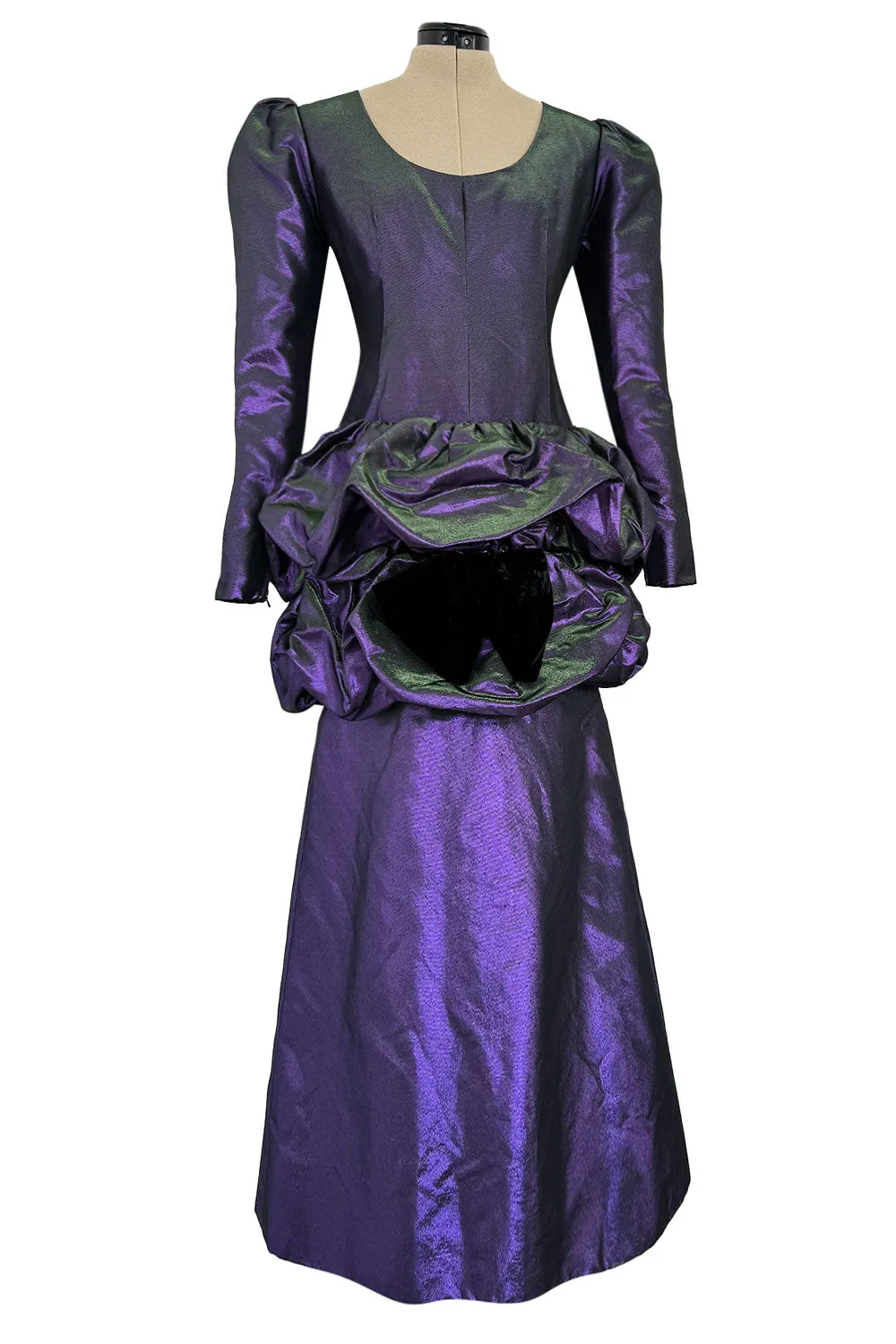 Fall 1987 Ady Couture Lausanne for Givenchy Iridescent Purple Metallic Dress w Velvet Bow