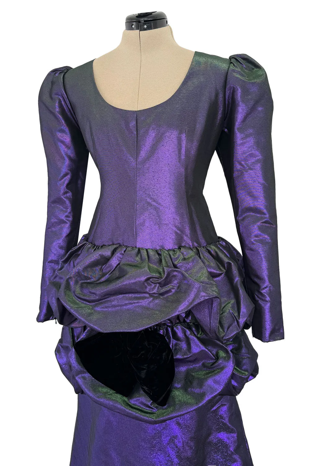 Fall 1987 Ady Couture Lausanne for Givenchy Iridescent Purple Metallic Dress w Velvet Bow