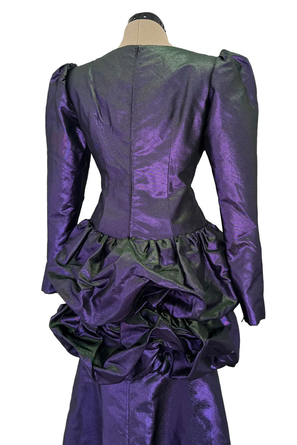 Fall 1987 Ady Couture Lausanne for Givenchy Iridescent Purple Metallic Dress w Velvet Bow