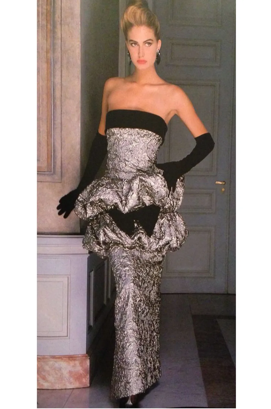 Fall 1987 Ady Couture Lausanne for Givenchy Iridescent Purple Metallic Dress w Velvet Bow