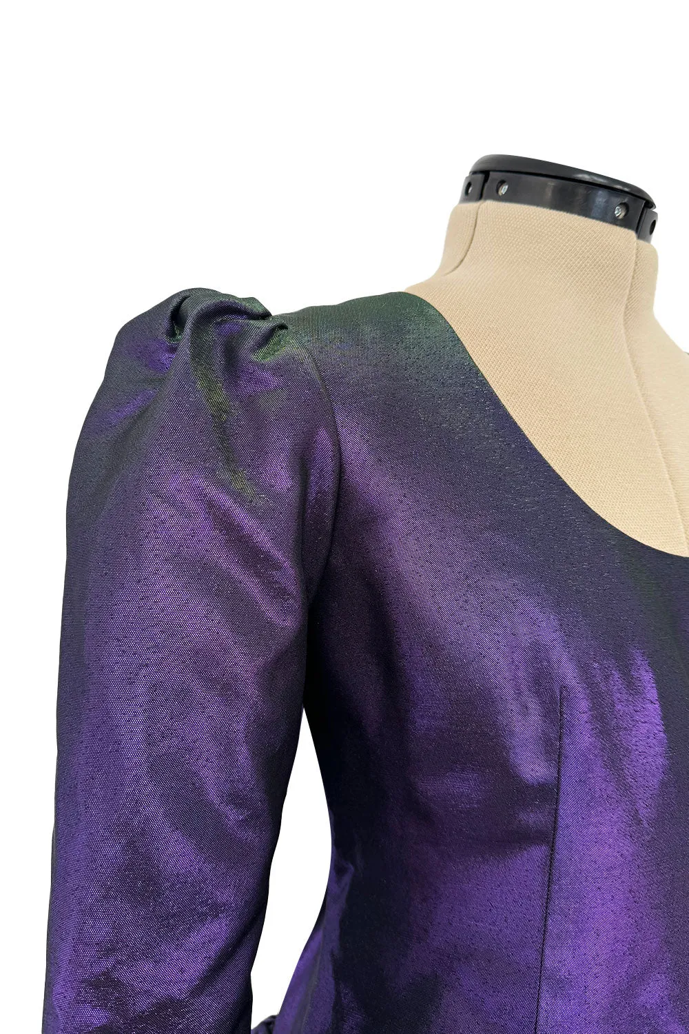 Fall 1987 Ady Couture Lausanne for Givenchy Iridescent Purple Metallic Dress w Velvet Bow