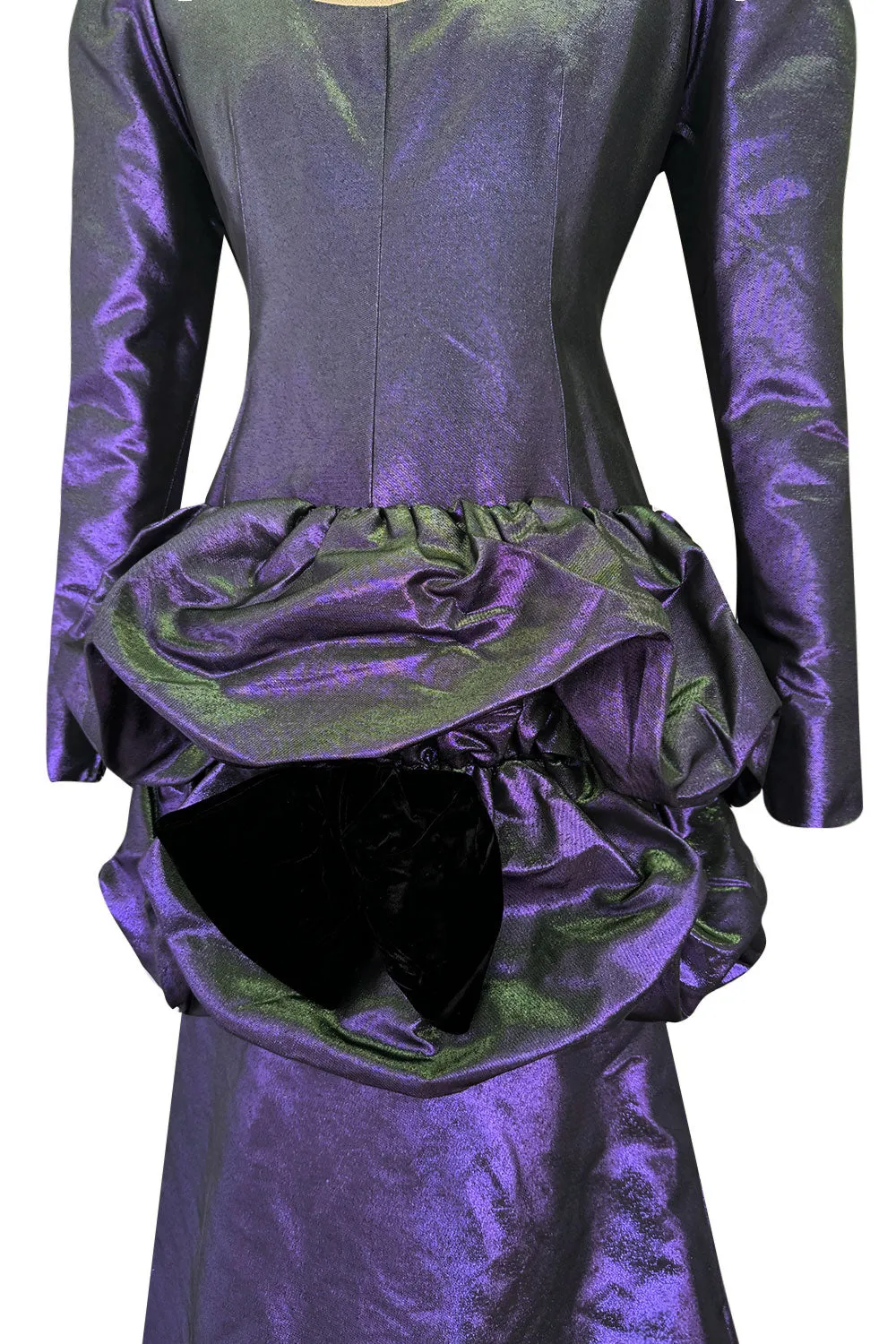 Fall 1987 Ady Couture Lausanne for Givenchy Iridescent Purple Metallic Dress w Velvet Bow