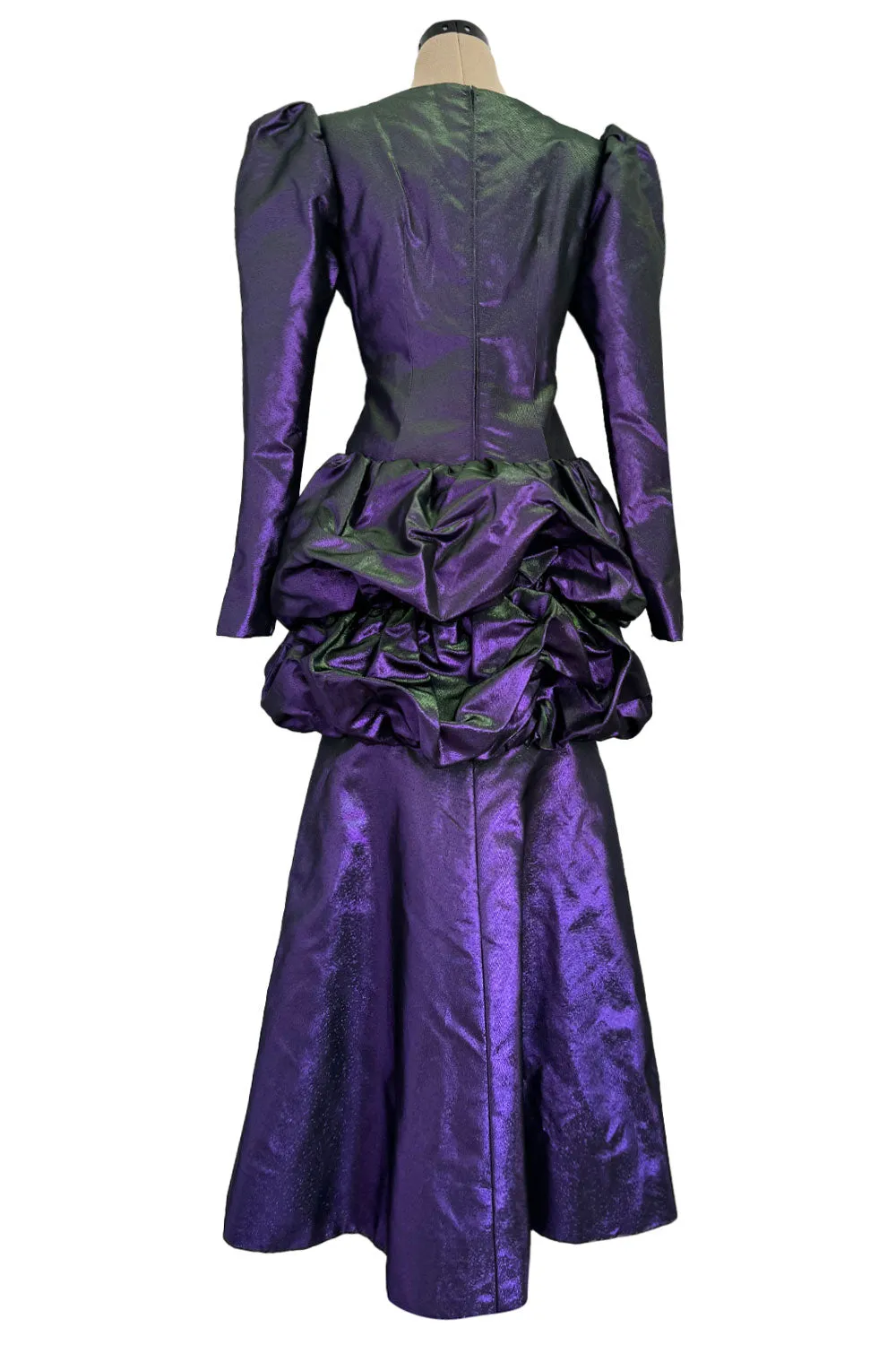 Fall 1987 Ady Couture Lausanne for Givenchy Iridescent Purple Metallic Dress w Velvet Bow