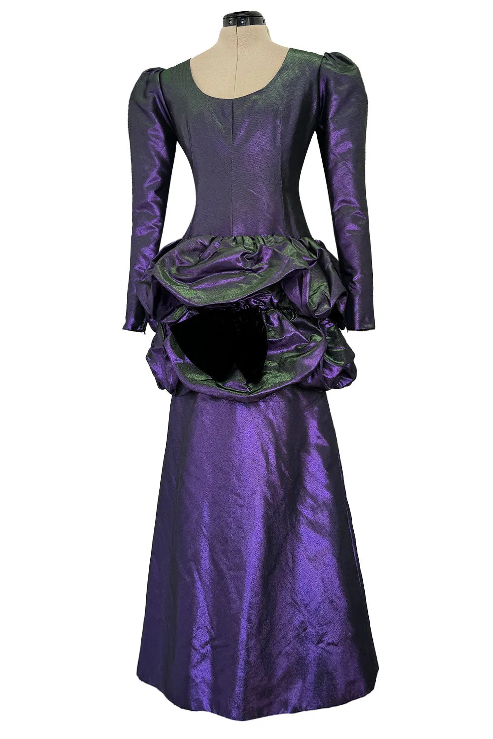 Fall 1987 Ady Couture Lausanne for Givenchy Iridescent Purple Metallic Dress w Velvet Bow