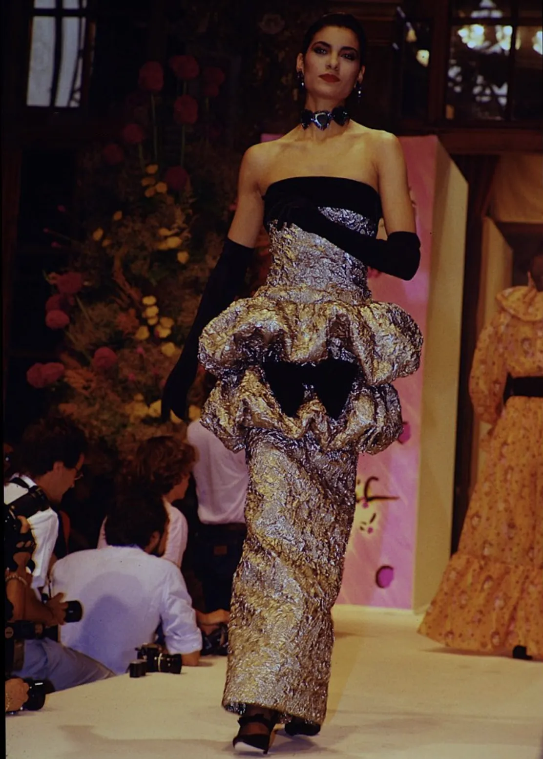 Fall 1987 Ady Couture Lausanne for Givenchy Iridescent Purple Metallic Dress w Velvet Bow