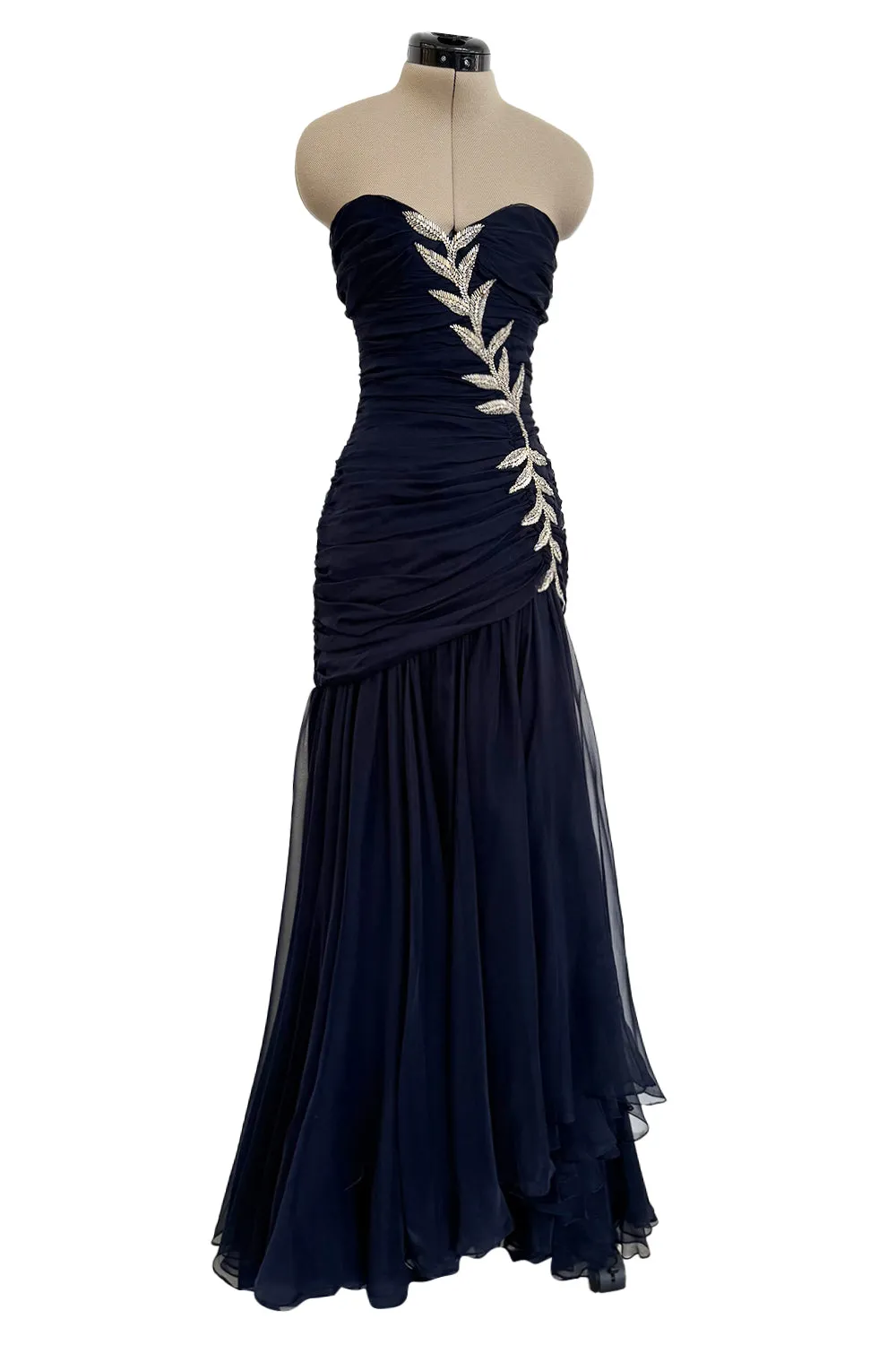 Fall 1996 Nina Ricci by Gerard Pipart Haute Couture Strapless Silk Chiffon Dress w Crystal Detailing
