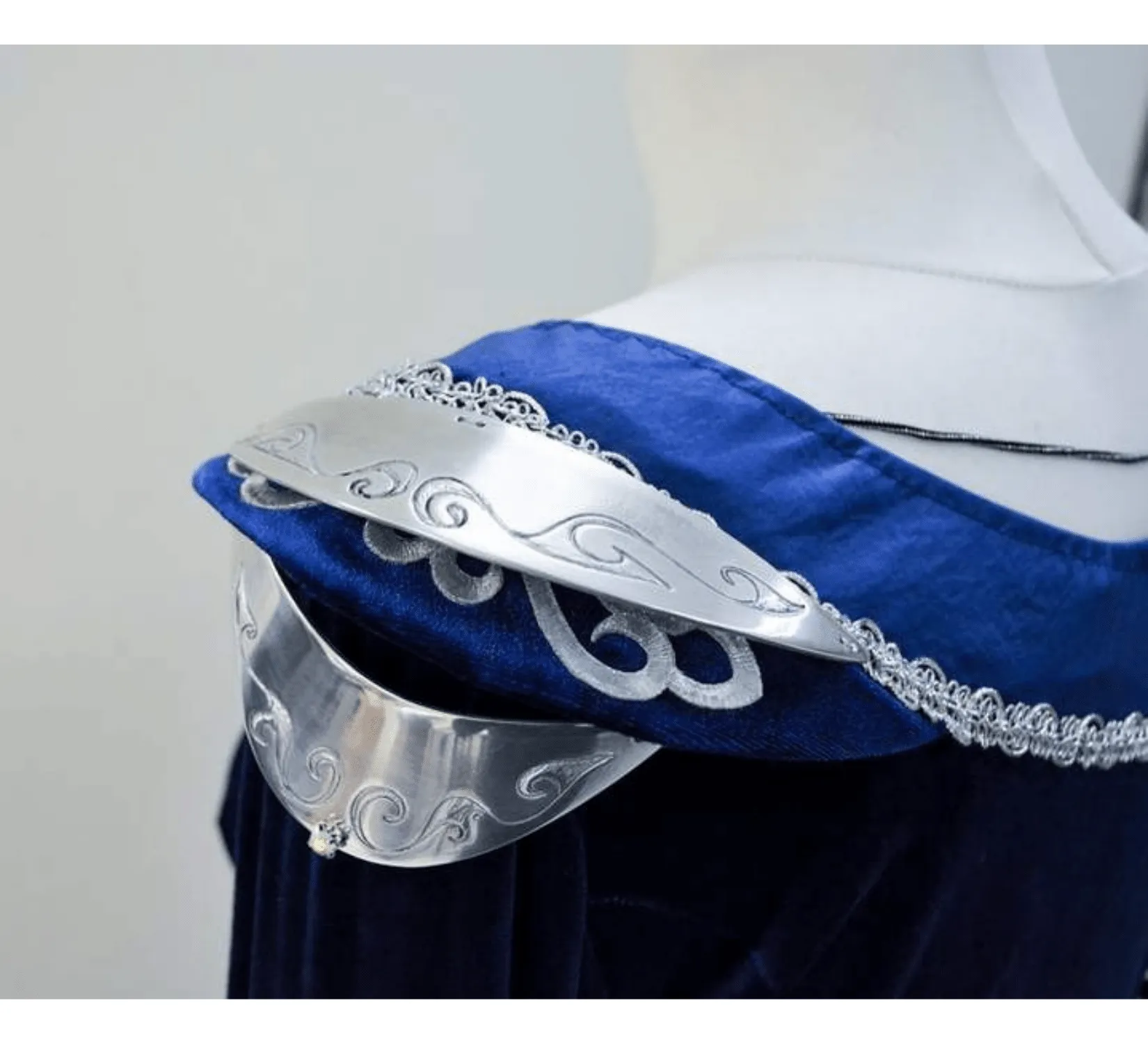 Fantasy elven midnight blue Velvet dress with metal plates