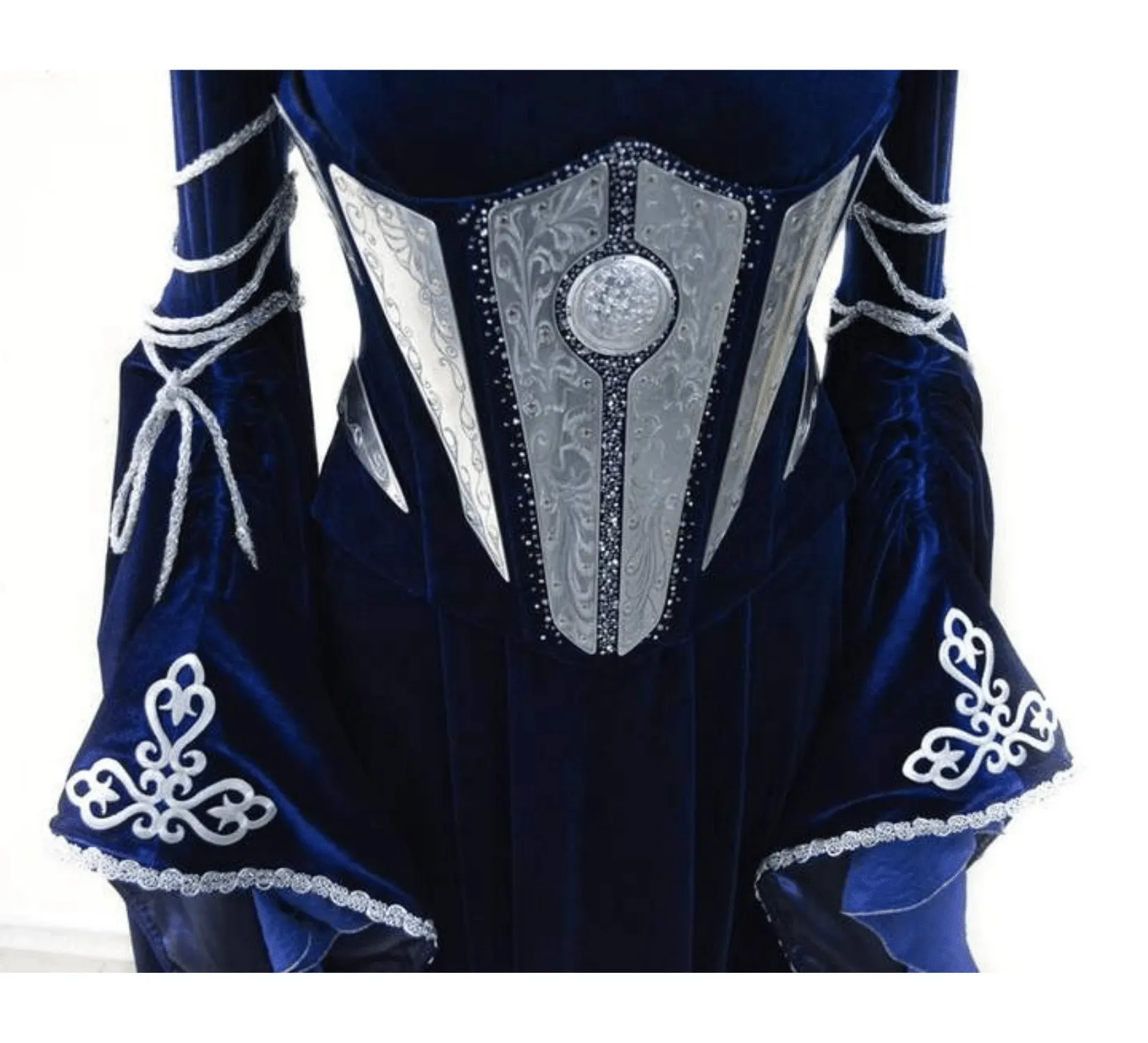 Fantasy elven midnight blue Velvet dress with metal plates