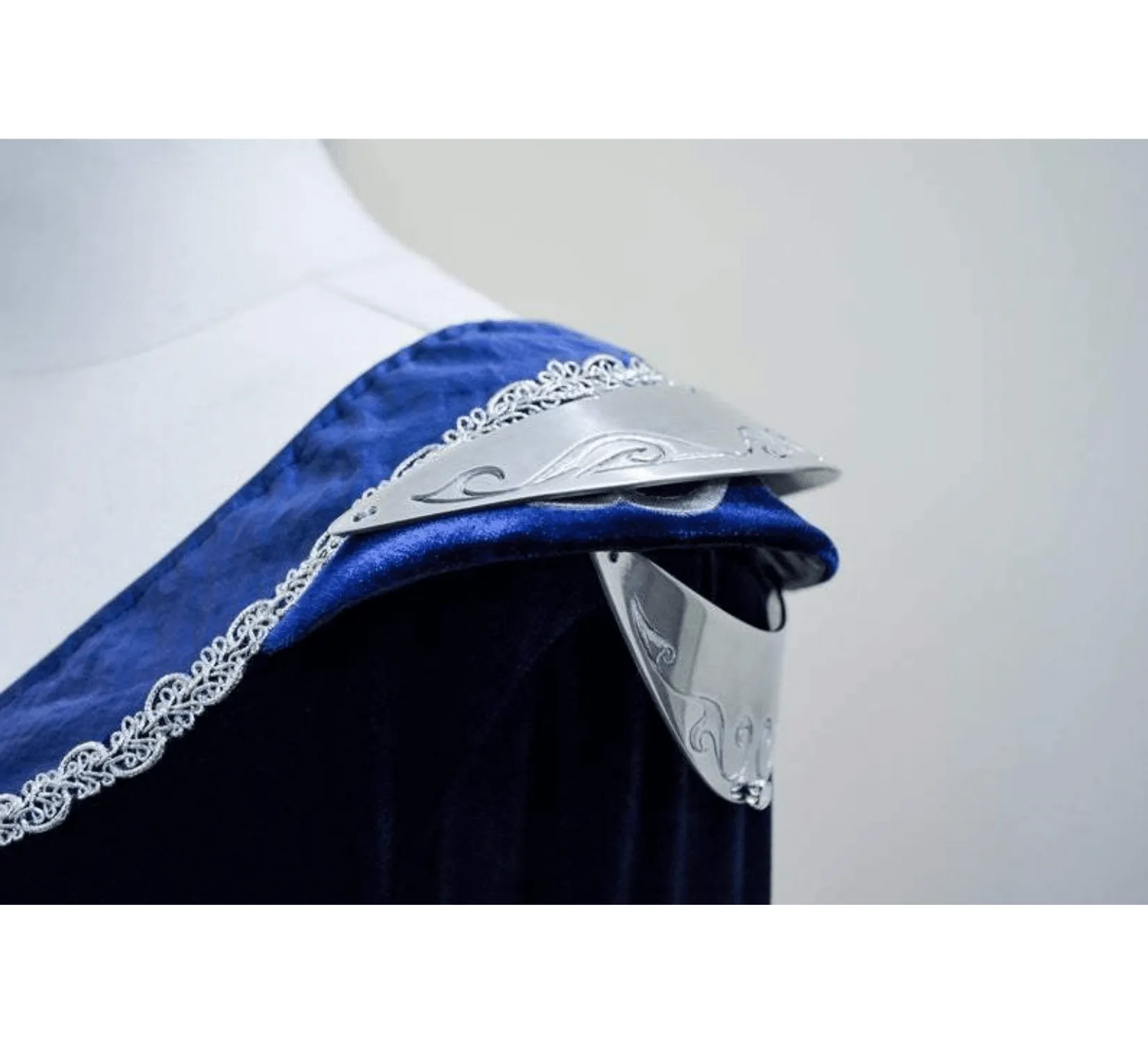 Fantasy elven midnight blue Velvet dress with metal plates