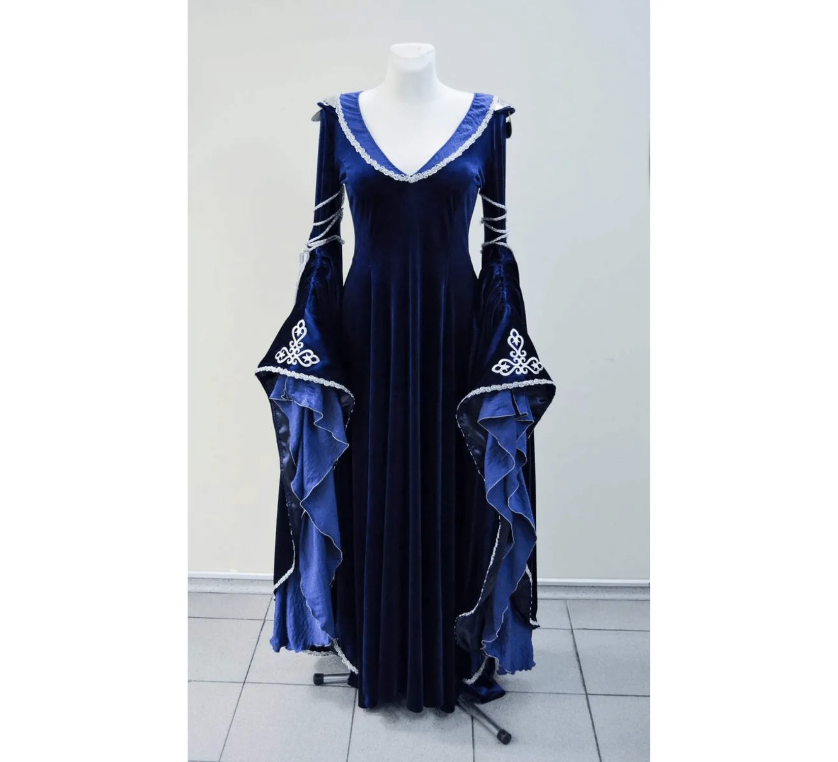 Fantasy elven midnight blue Velvet dress with metal plates
