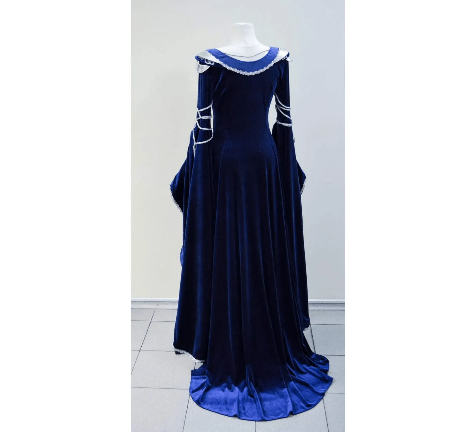 Fantasy elven midnight blue Velvet dress with metal plates