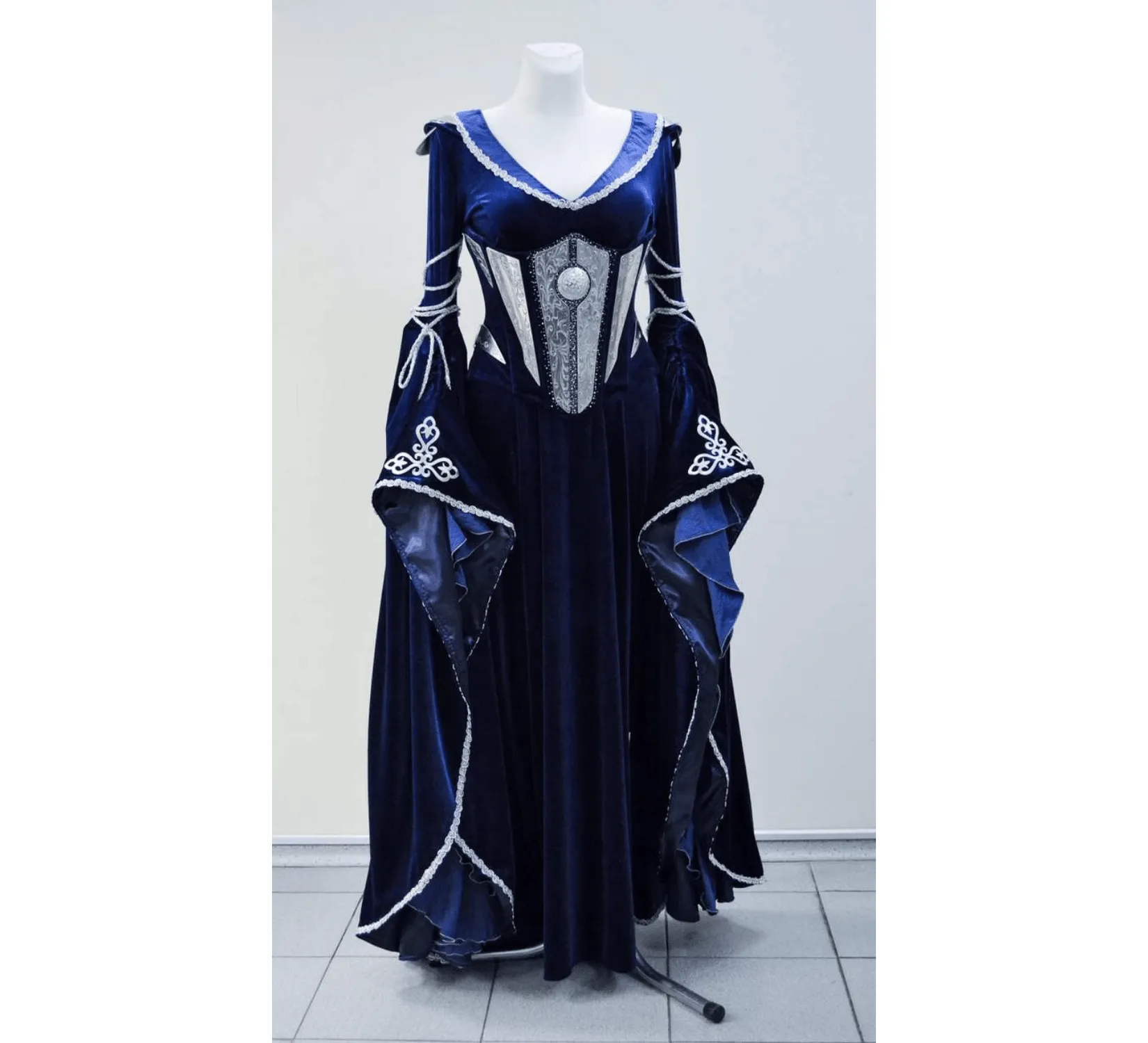 Fantasy elven midnight blue Velvet dress with metal plates