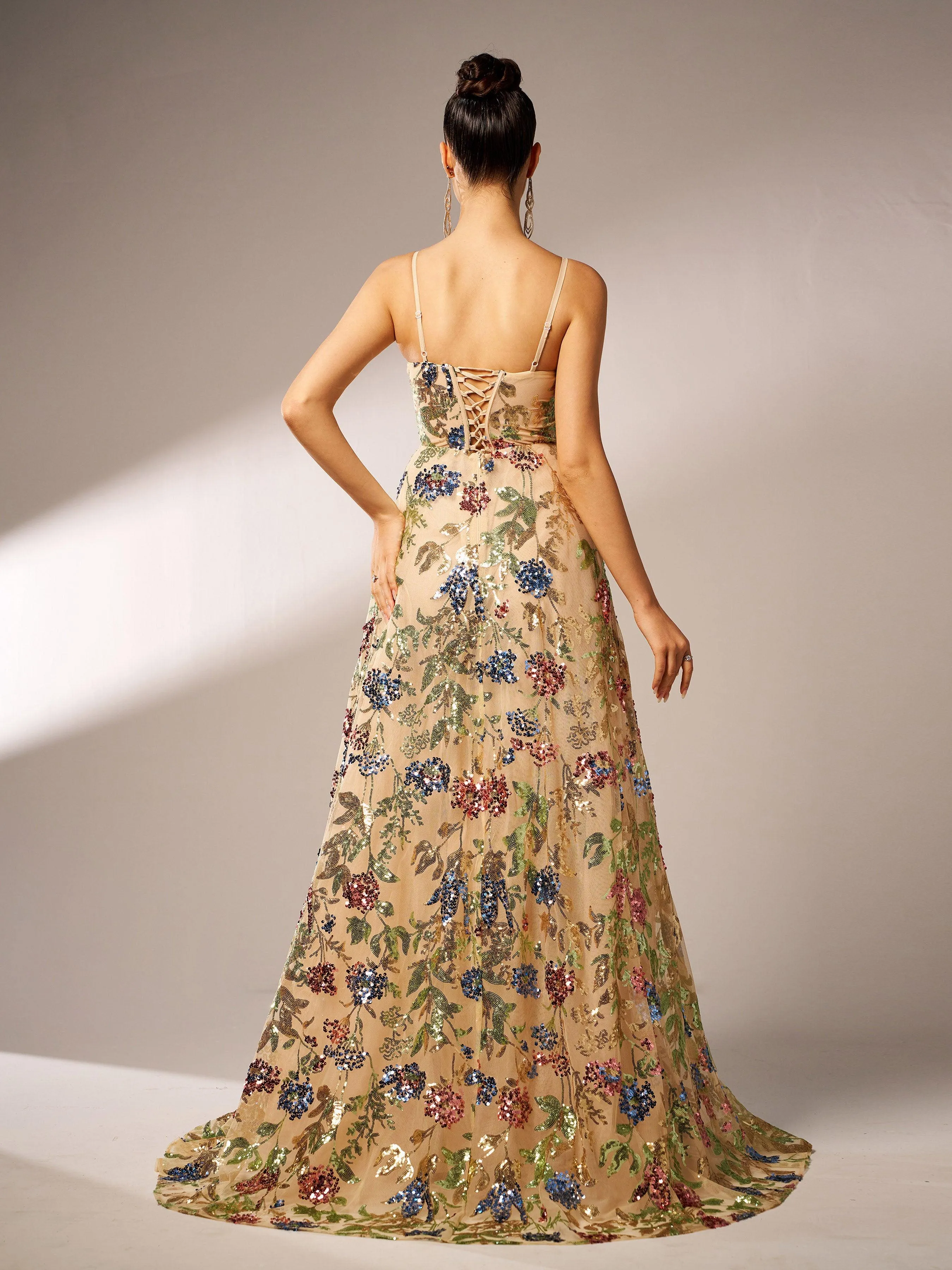 Floral A-line Spaghetti Evening Dress GM00538
