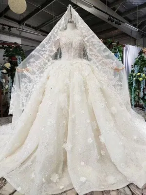 Flower Beaded Sequin Wedding Dress