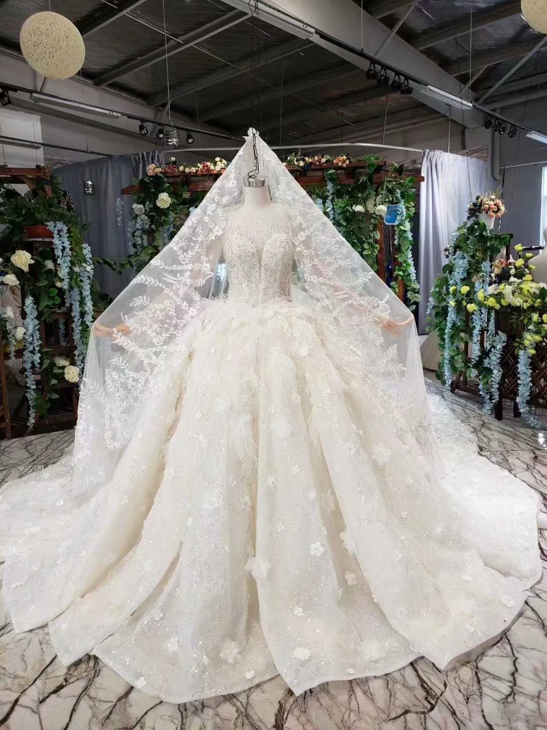 Flower Beaded Sequin Wedding Dress
