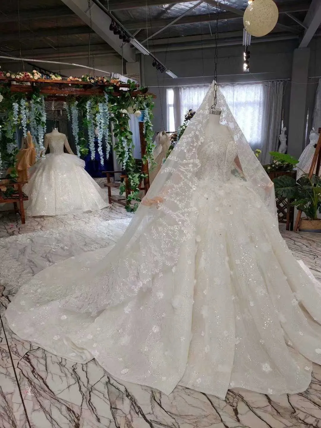 Flower Beaded Sequin Wedding Dress