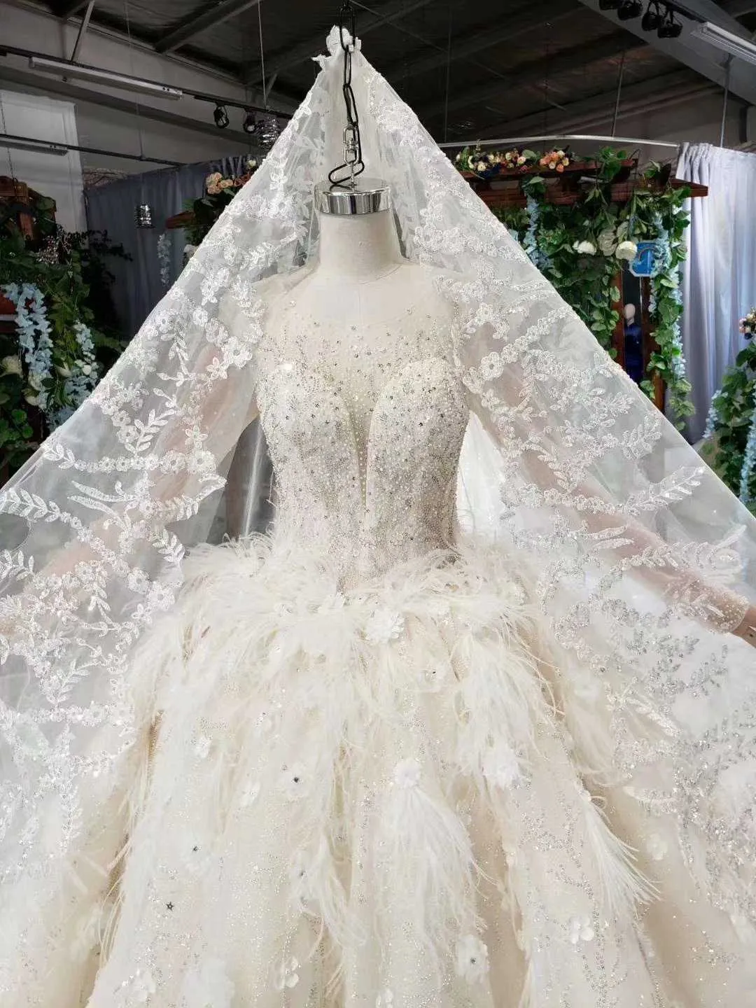 Flower Beaded Sequin Wedding Dress