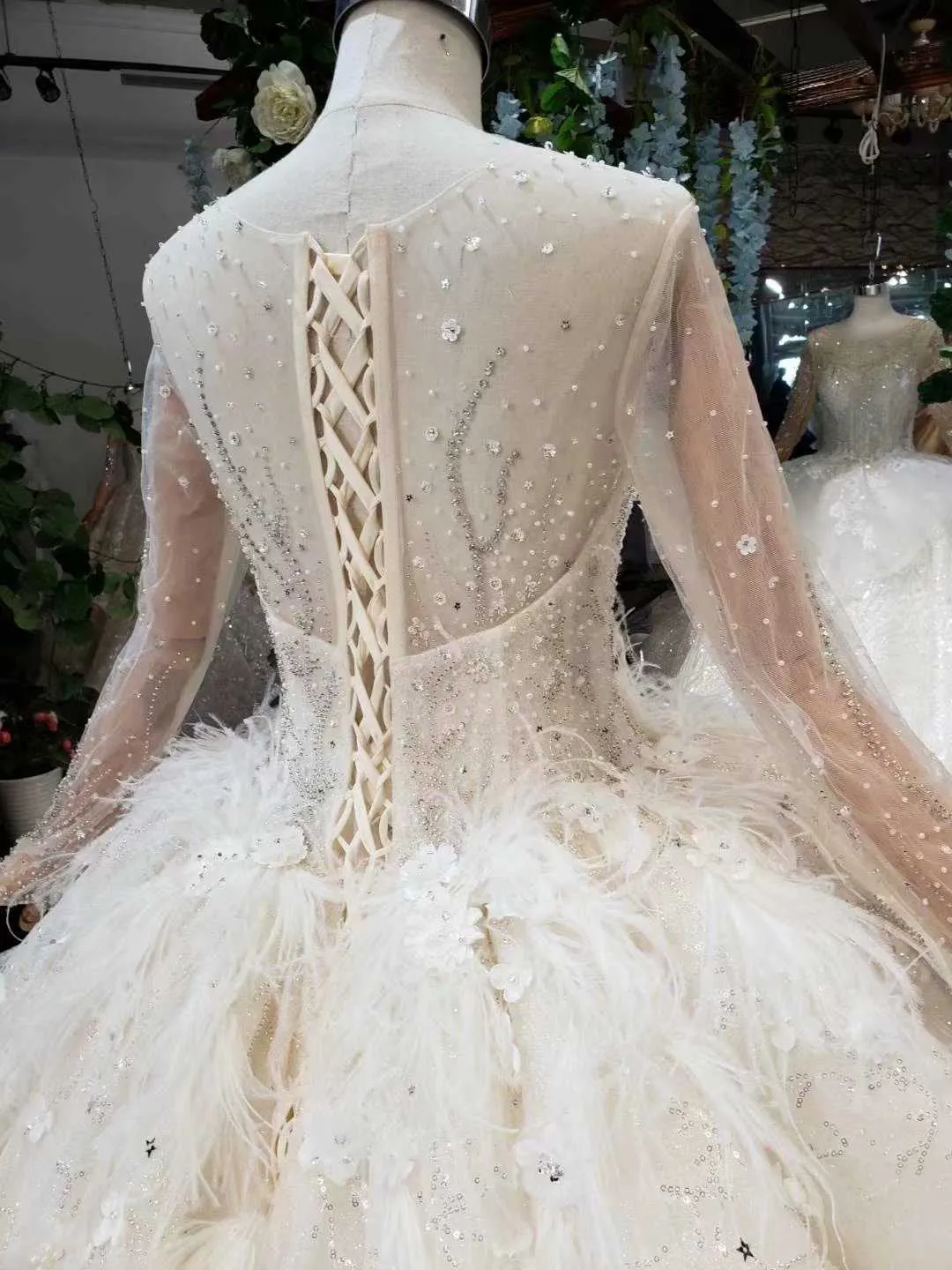 Flower Beaded Sequin Wedding Dress