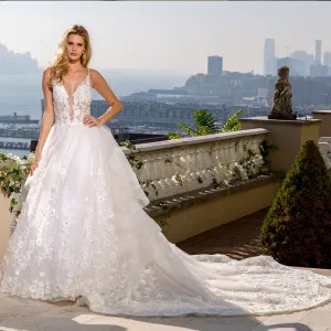 Flowers Beaded Crystal Sequined Shiny Wedding Dress