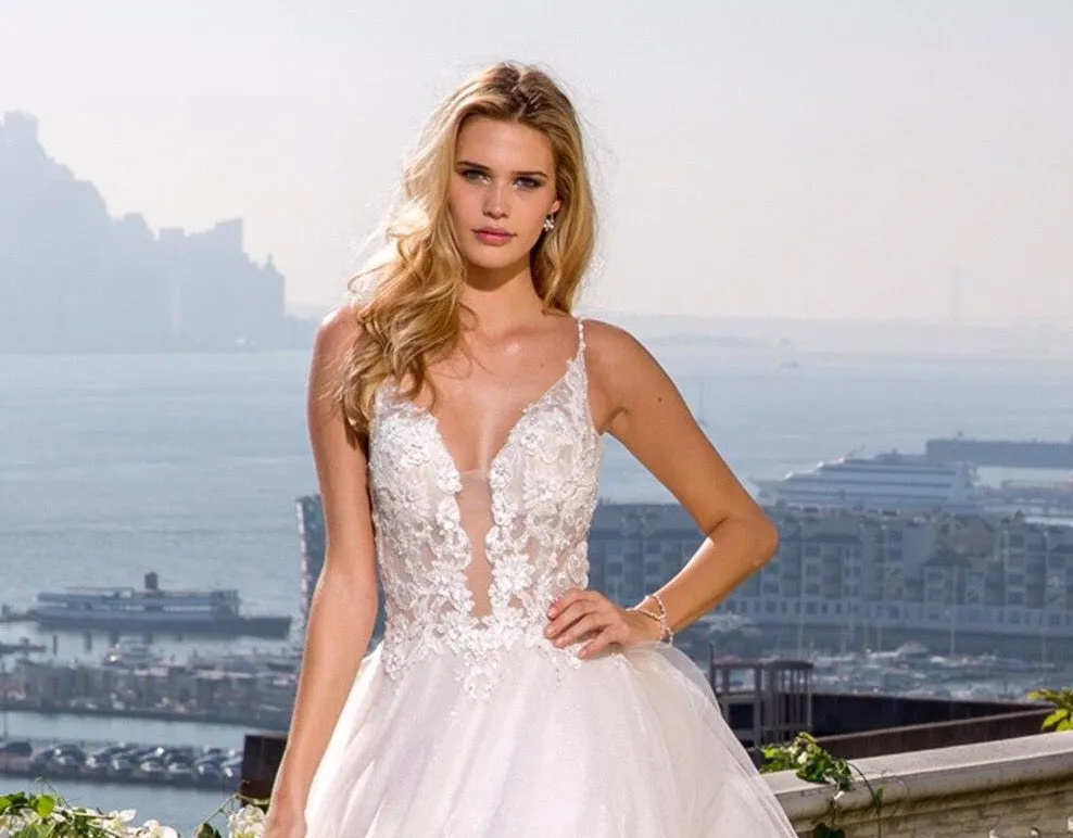 Flowers Beaded Crystal Sequined Shiny Wedding Dress