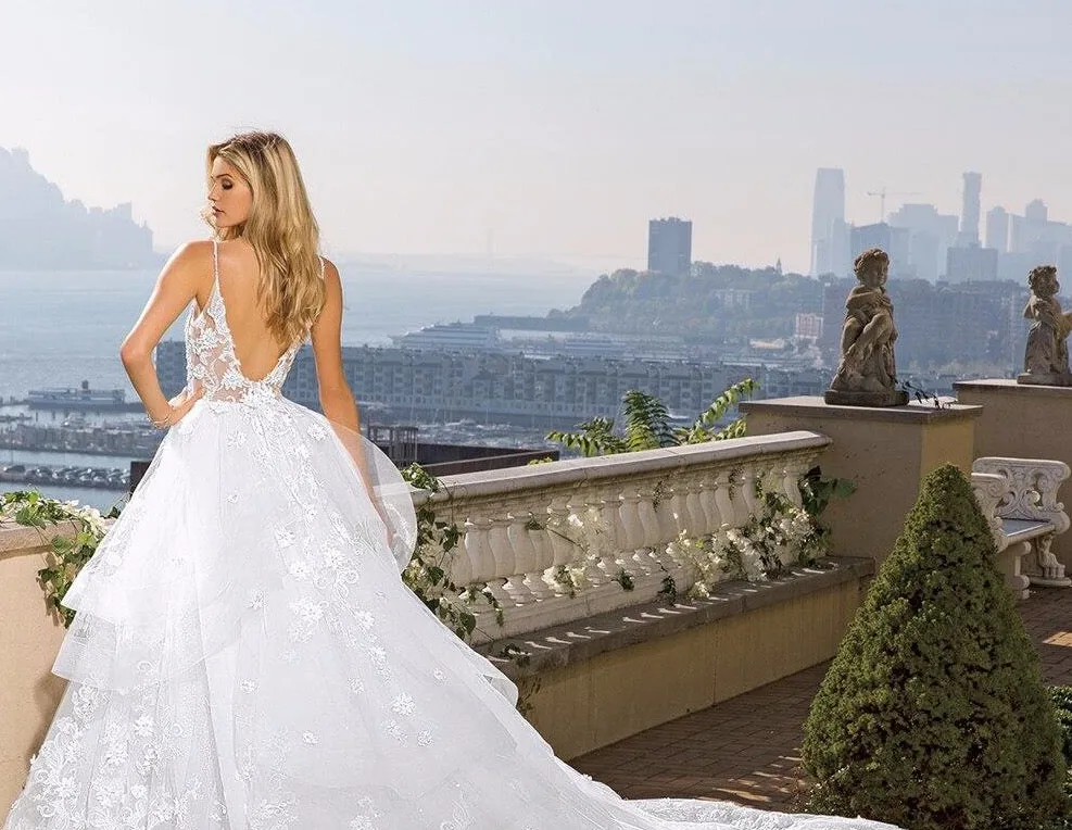Flowers Beaded Crystal Sequined Shiny Wedding Dress