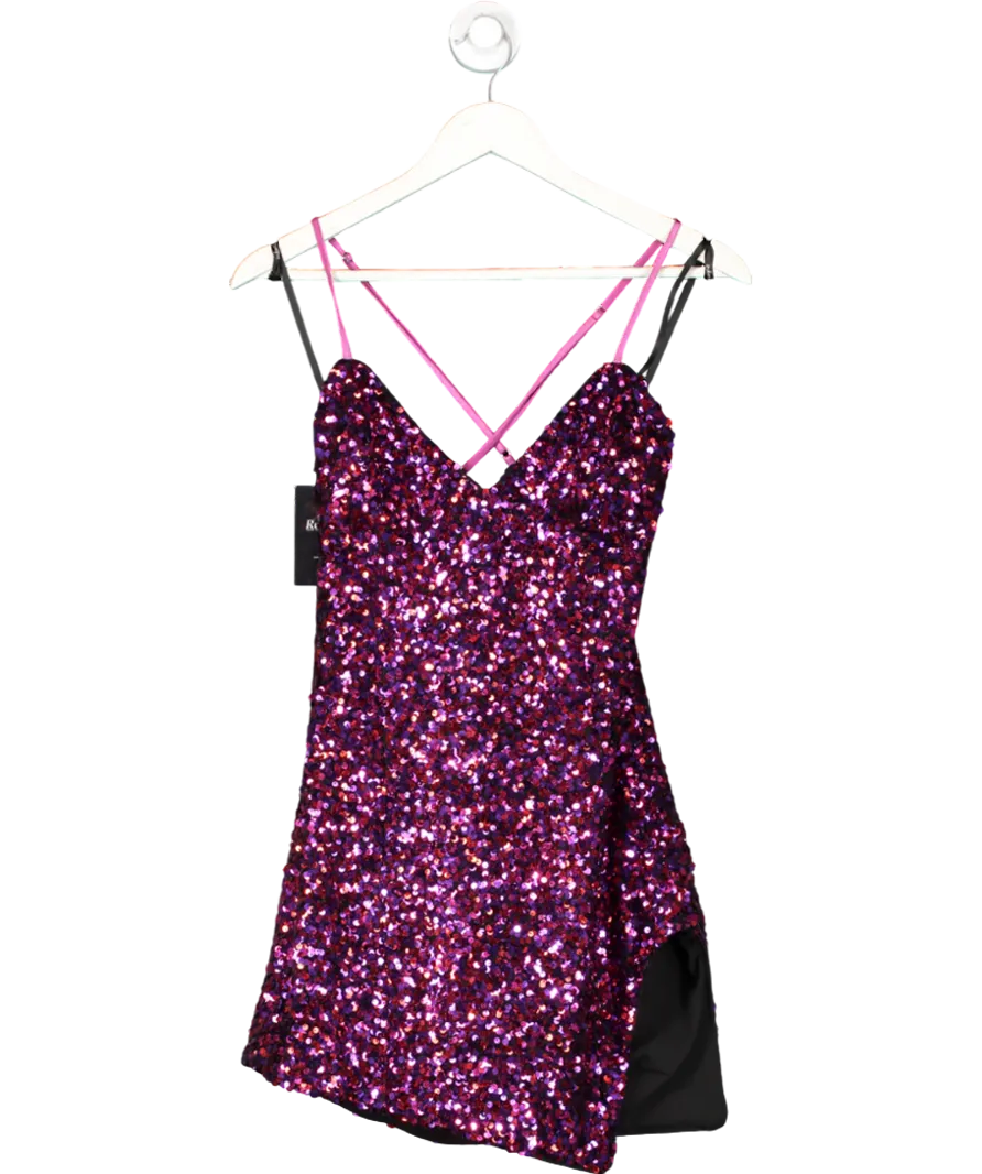 For Love & Lemons Purple Sequin All Over Strapy Dress UK S