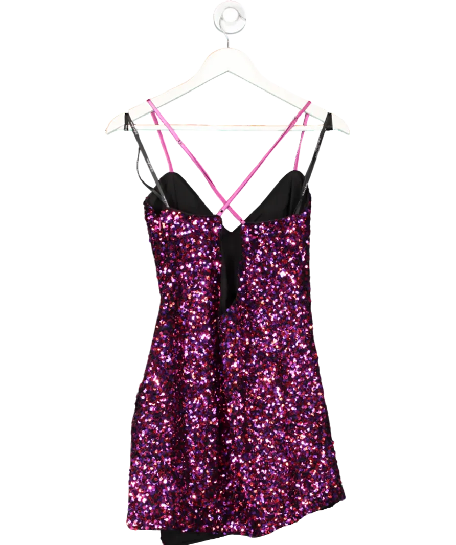 For Love & Lemons Purple Sequin All Over Strapy Dress UK S