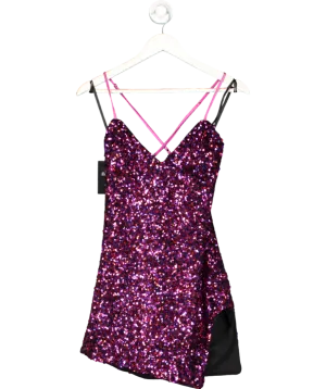 For Love & Lemons Purple Sequin All Over Strapy Dress UK S