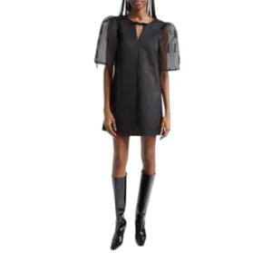 Fringe Organza Mini Dress - Black