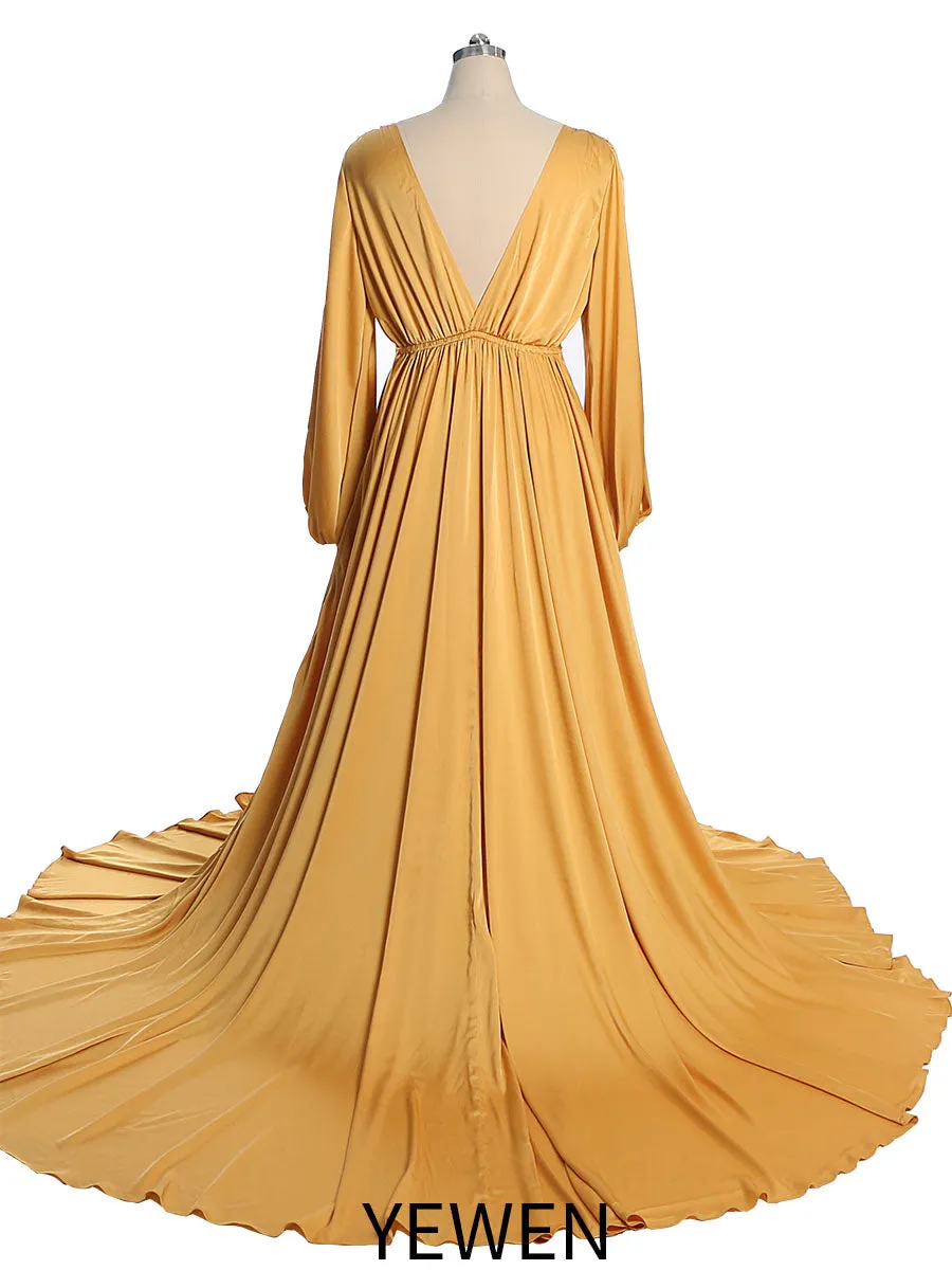 Full Sleeves Maternity Dress for Photoshoot Boho Maternity Gown Baby Shower  YEWEN Plus Size YW220528