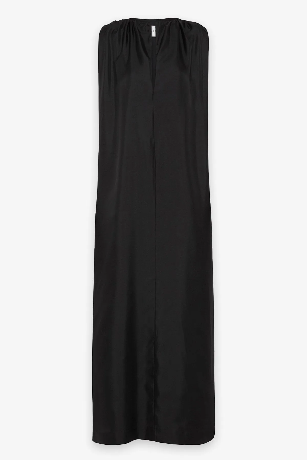 Gathered Split Neck Dress in Black