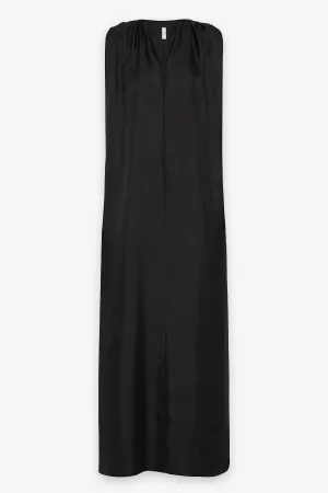Gathered Split Neck Dress in Black