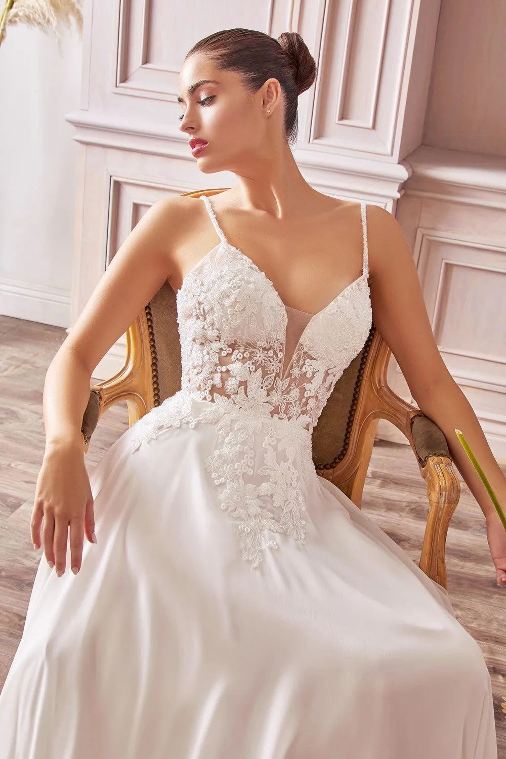 Gigi Wedding Dress Sheer Mid Bodice with Chiffon Skirt 740TY11-EE Soft White