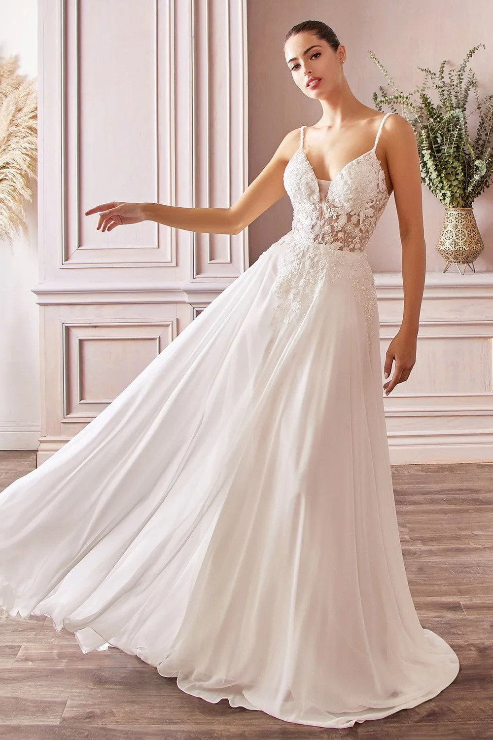 Gigi Wedding Dress Sheer Mid Bodice with Chiffon Skirt 740TY11-EE Soft White