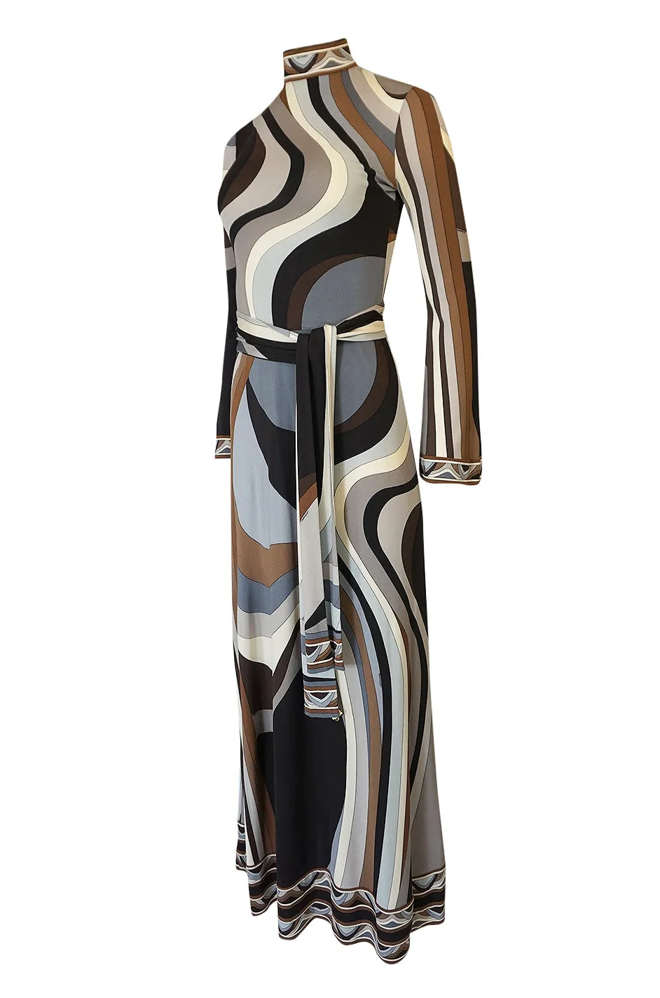 Gorgeous 1970s Leonard Swirling Print Silk Jersey Maxi Dress