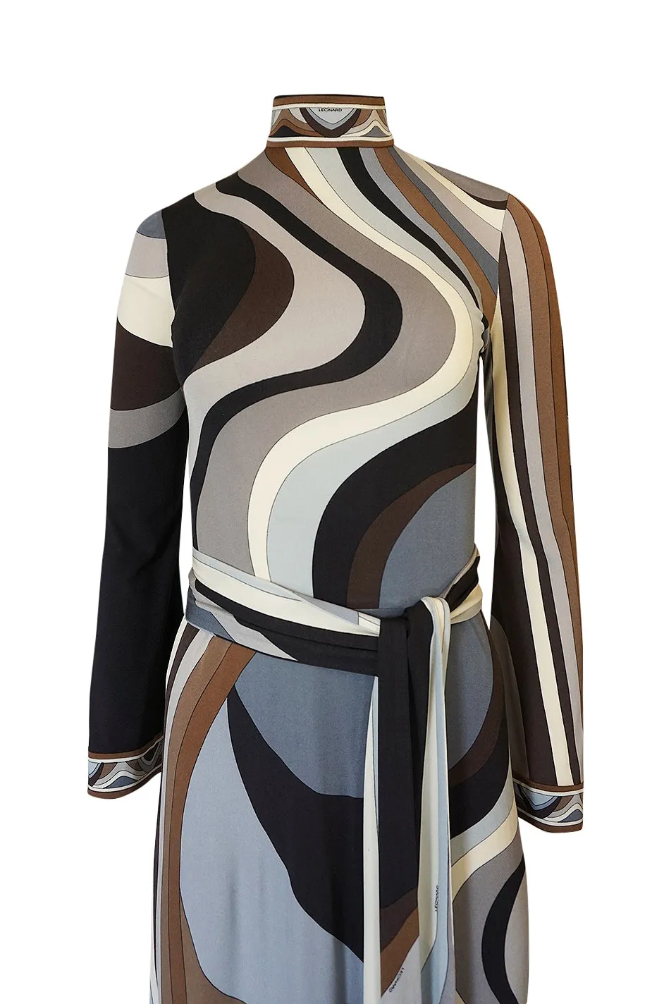 Gorgeous 1970s Leonard Swirling Print Silk Jersey Maxi Dress