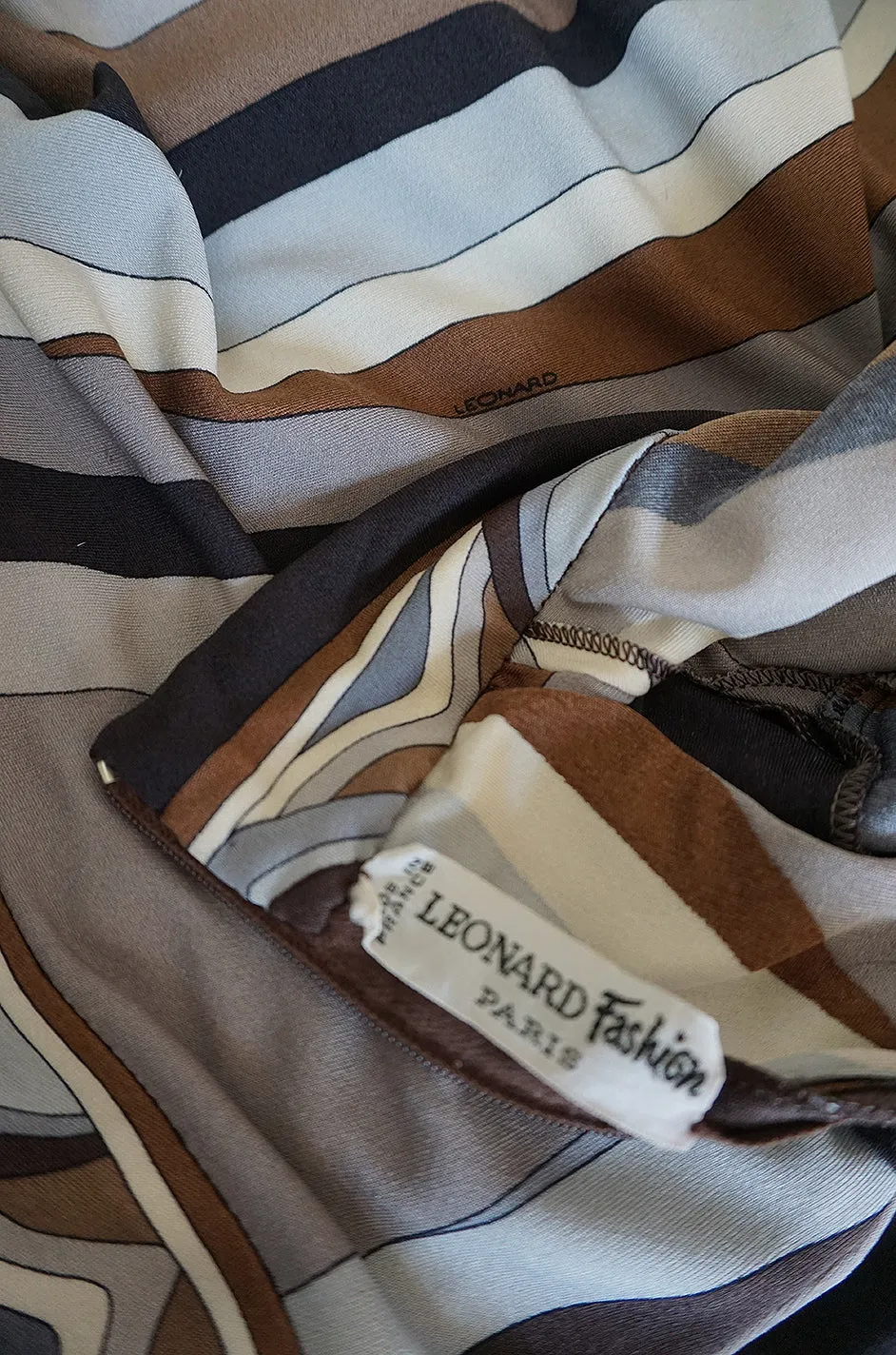 Gorgeous 1970s Leonard Swirling Print Silk Jersey Maxi Dress