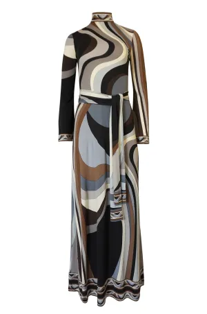 Gorgeous 1970s Leonard Swirling Print Silk Jersey Maxi Dress