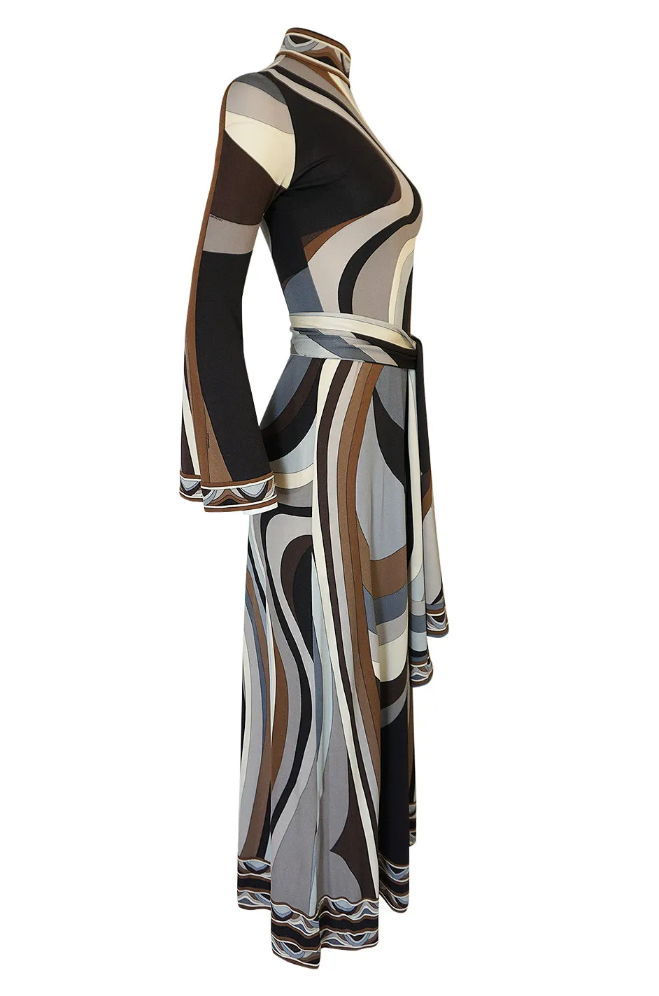 Gorgeous 1970s Leonard Swirling Print Silk Jersey Maxi Dress
