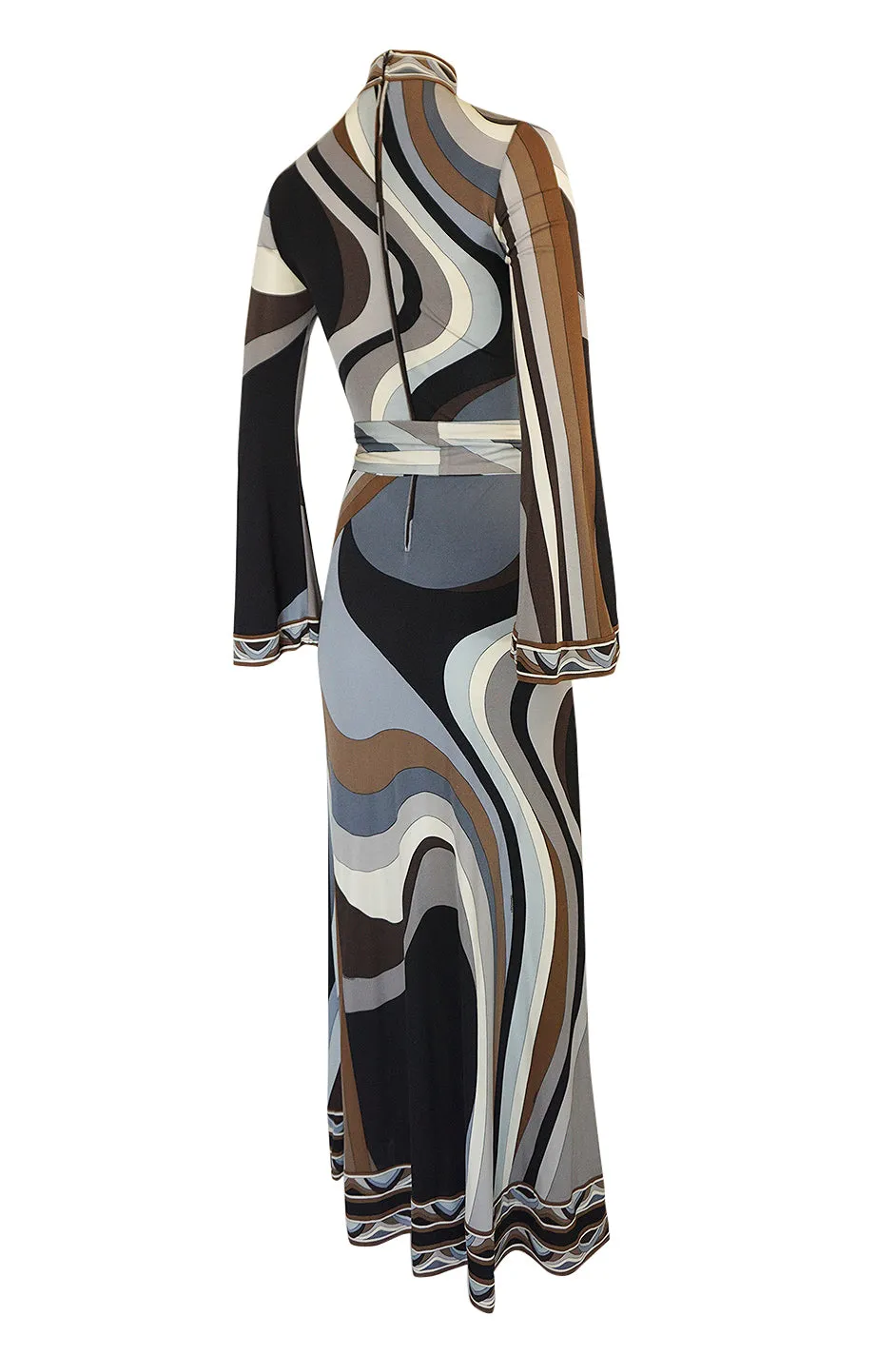 Gorgeous 1970s Leonard Swirling Print Silk Jersey Maxi Dress