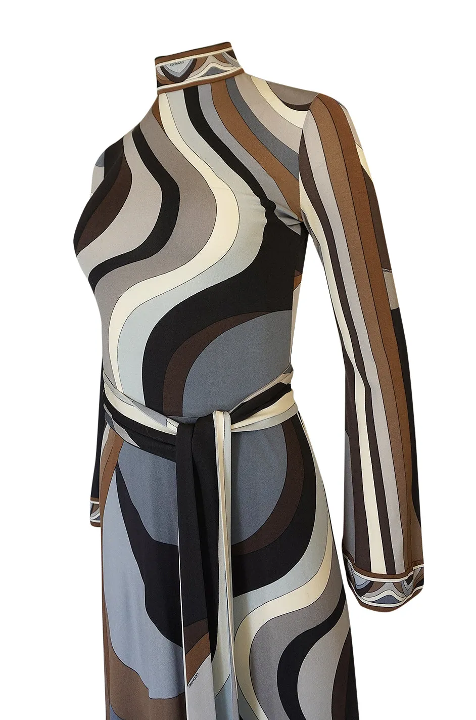 Gorgeous 1970s Leonard Swirling Print Silk Jersey Maxi Dress