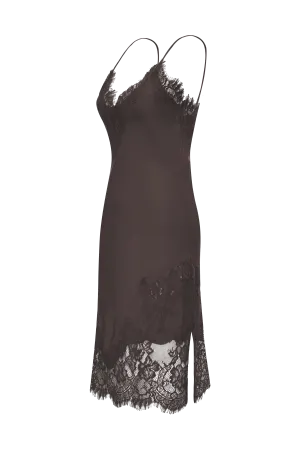 Grace Lace Silk Dress Fudge