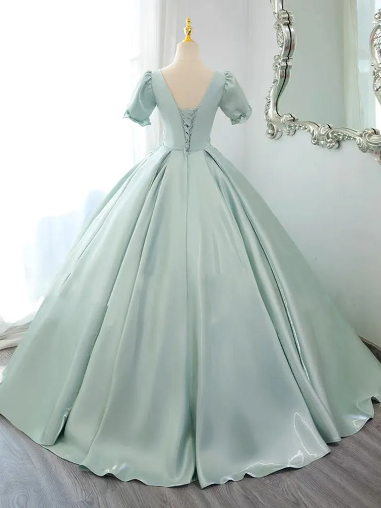 Green Satin Long Prom Dress, Green Satin Lon Formal Dress