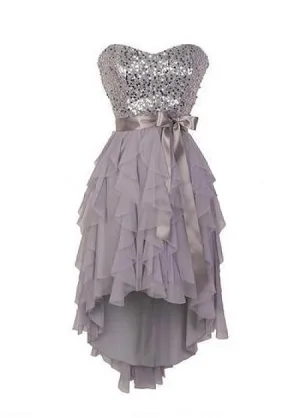 Hi-lo Silver Homecoming Dress