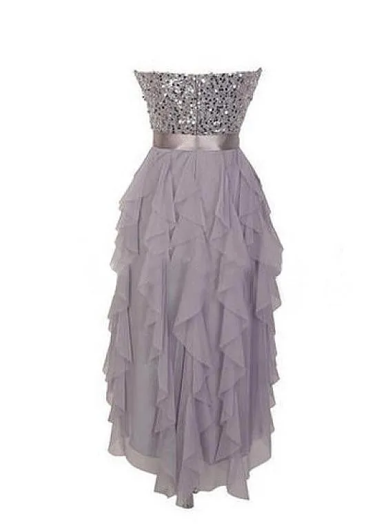 Hi-lo Silver Homecoming Dress