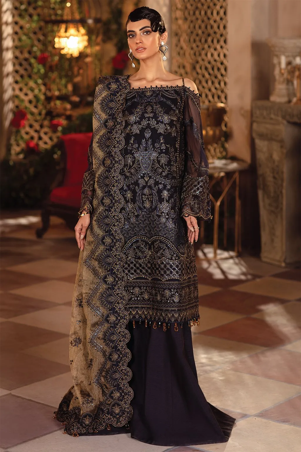 IMC-05 BLUE BLOOD- 3PC |  Iznik Meraki Luxury Chiffon Collection 2021 | Unstitched Embroidered Luxury Chiffon Suits