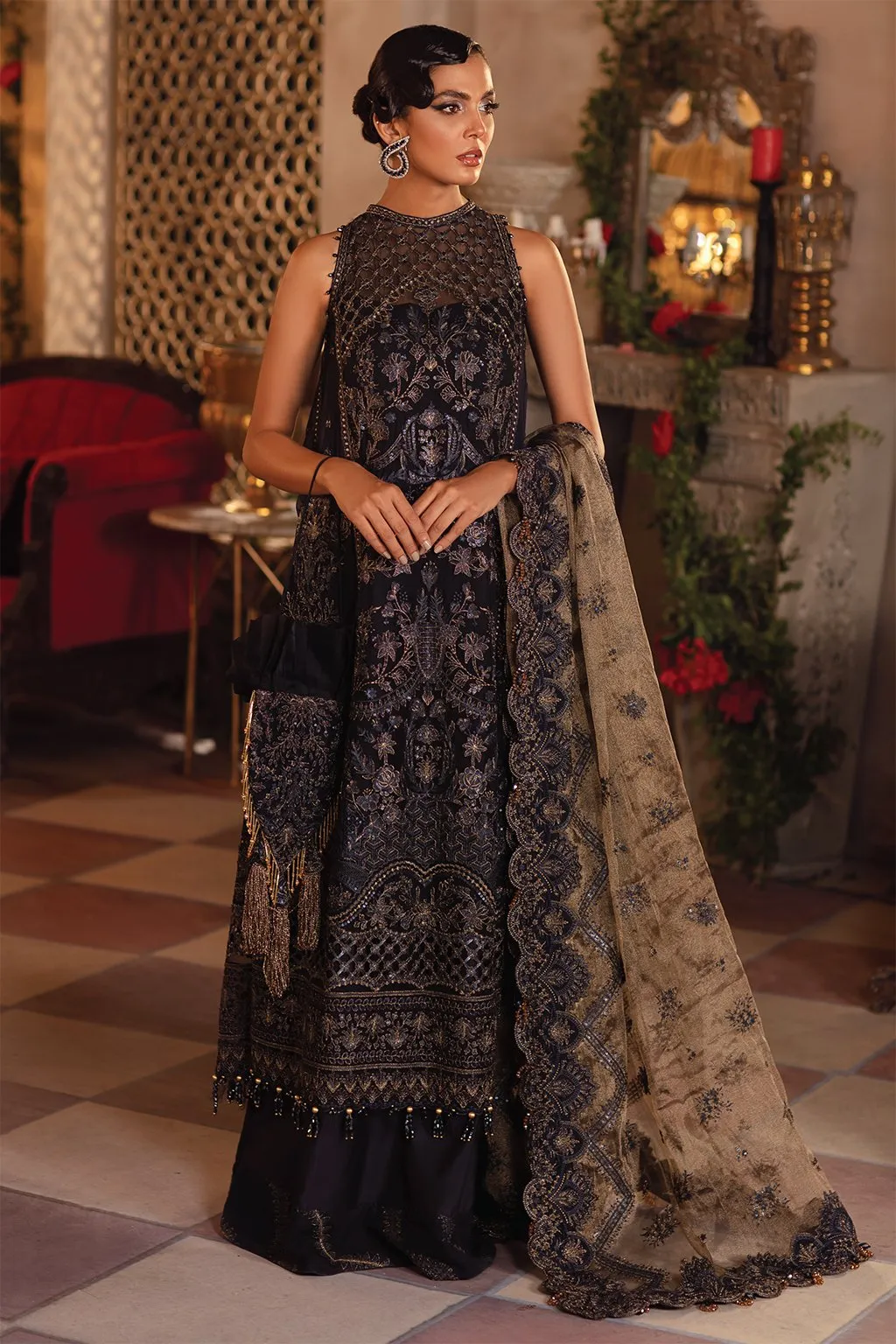 IMC-05 BLUE BLOOD- 3PC |  Iznik Meraki Luxury Chiffon Collection 2021 | Unstitched Embroidered Luxury Chiffon Suits