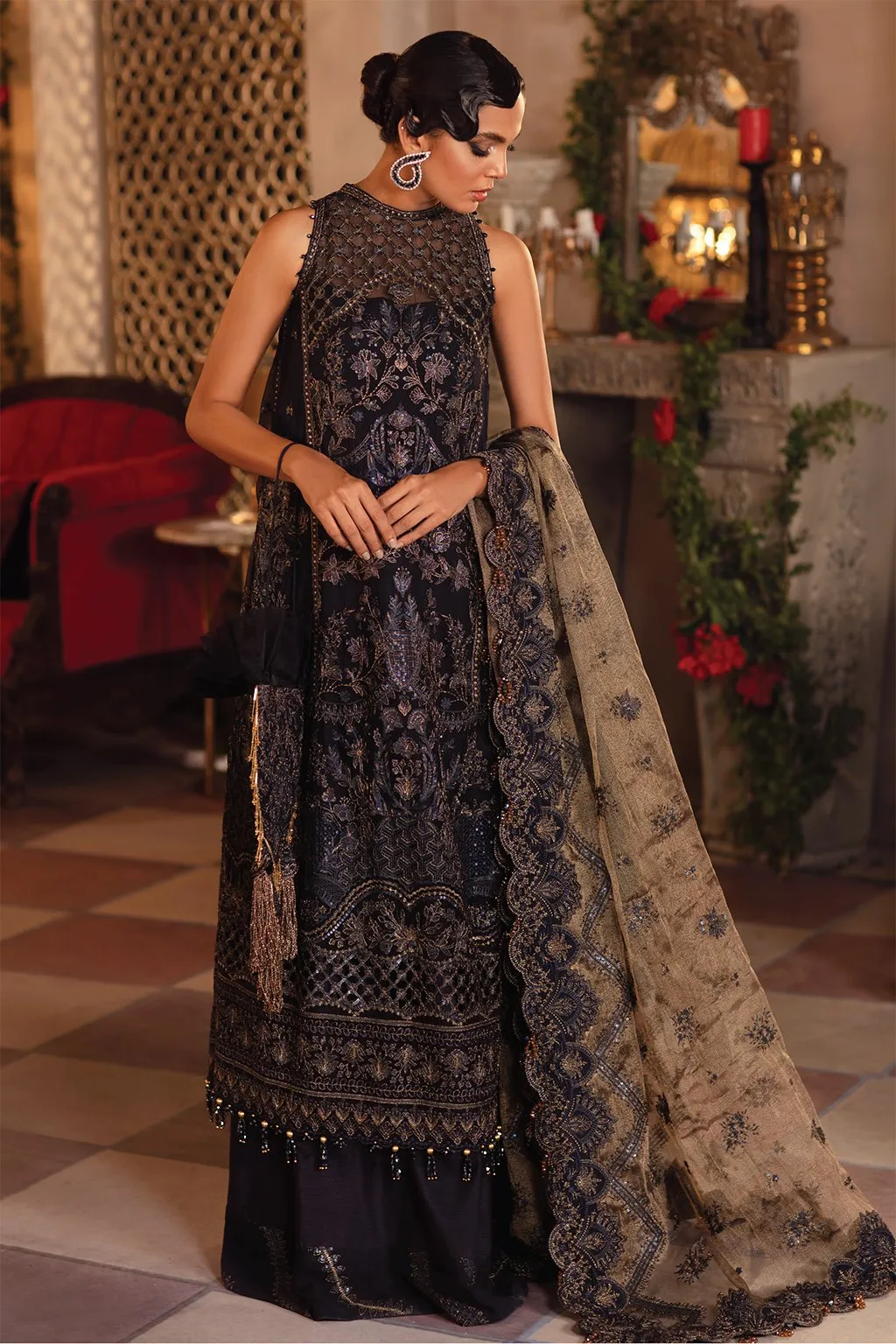 IMC-05 BLUE BLOOD- 3PC |  Iznik Meraki Luxury Chiffon Collection 2021 | Unstitched Embroidered Luxury Chiffon Suits